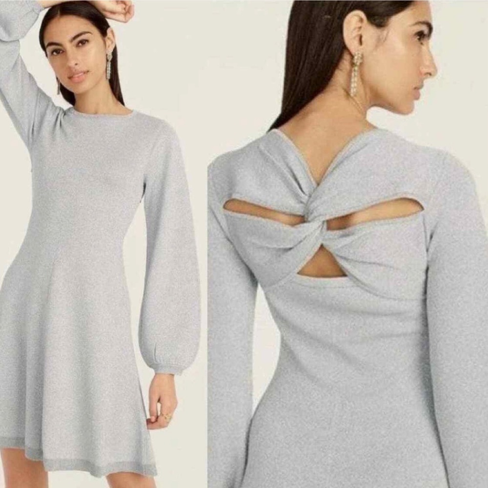 J. Crew Womens Metallic Silver Twist Back Dress size Medium